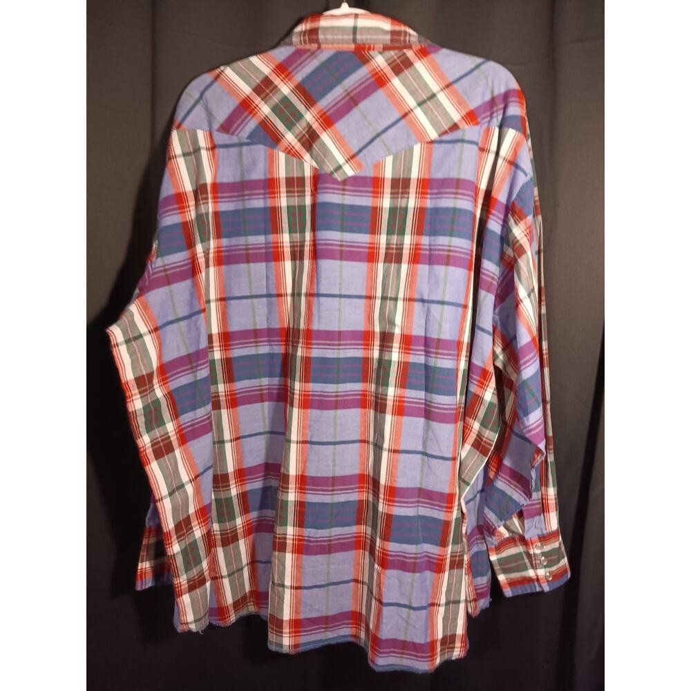 Wrangler Big Man 3X Blue Purple Plaid Pearl Snap Western Shirt Long Sleeve - Picture 4 of 5